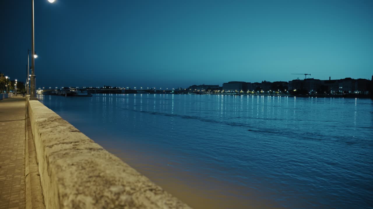 Night view of a city riverfront