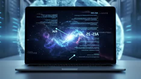 exploring the cosmic symphony: a digital journey through stunning visuals and data representations captured on a high-tech laptop interface