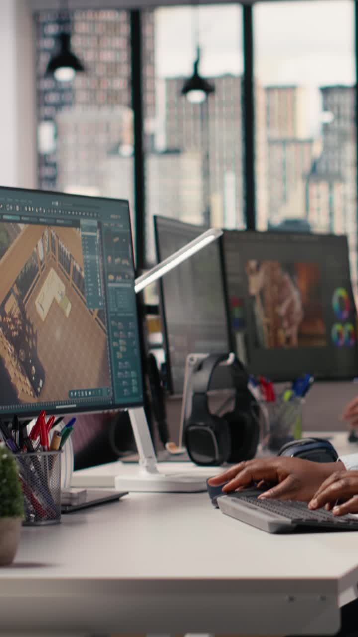 Vertical Video African American Architectural Developer Using 3d Designing Interface