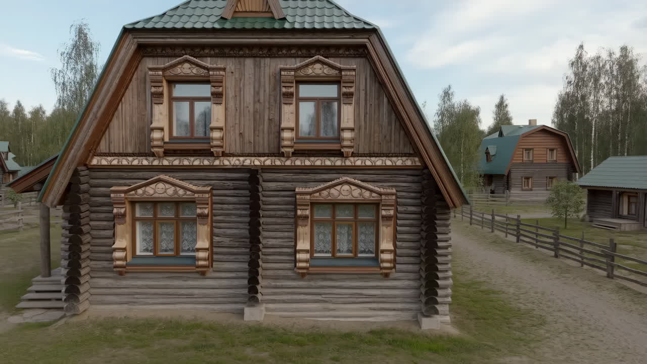 Traditional Wooden House with Ornate Carvings