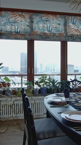 modern dining room with city views