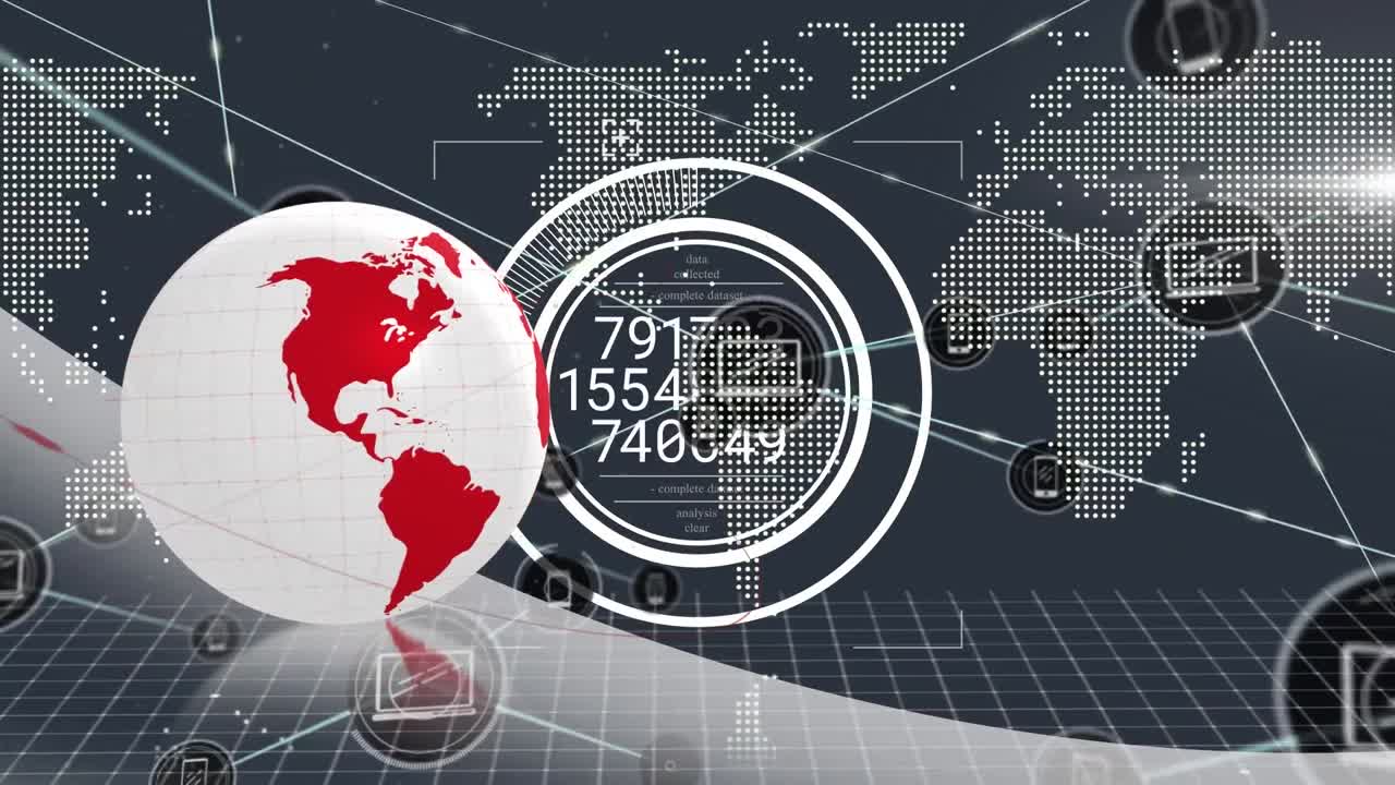 지구, 데이터, 세계 지도 및 연결의 애니메이션