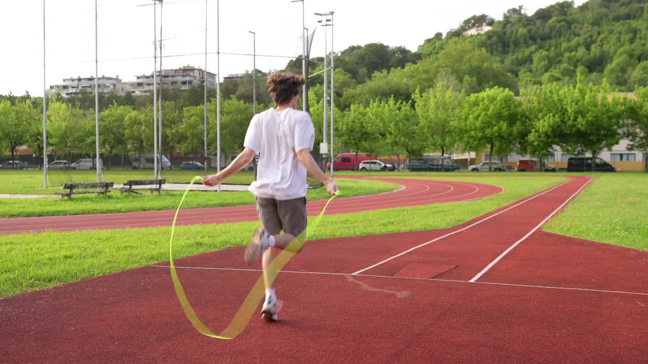 Man jumping rope on a track