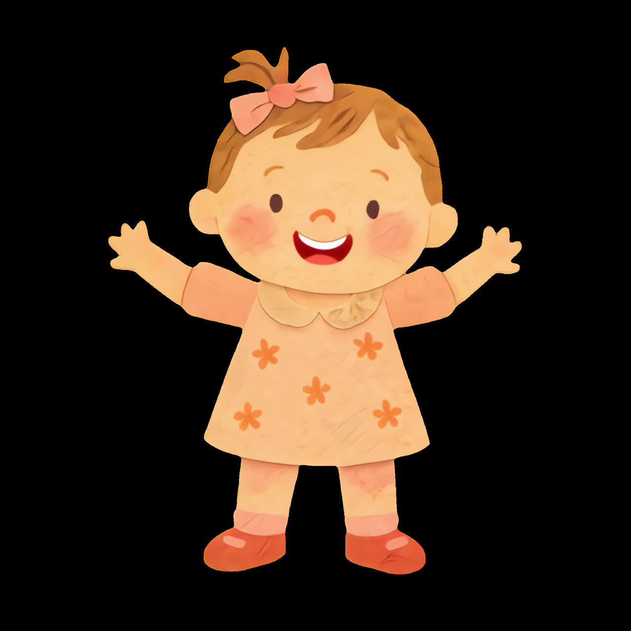 Happy cartoon toddler girl illustration animation isolated asset, transparent 4K video, alpha