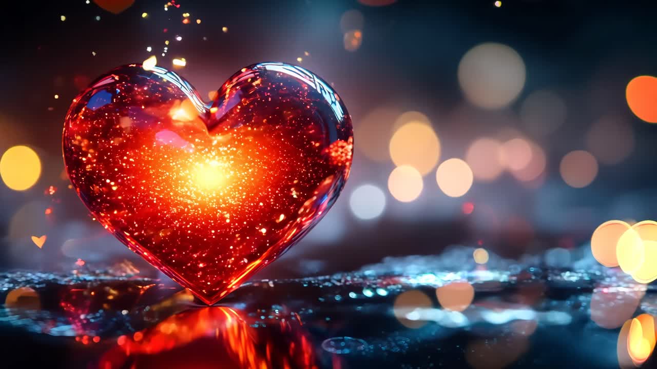 A heart with a light inside of it is floating on a dark blue background. The heart is surrounded by a glowing light, which gives the image a dreamy and romantic feel