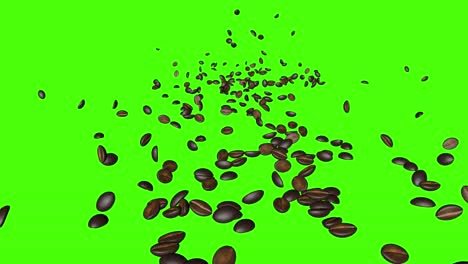 coffee beans falling 3d animation , green screen chroma key