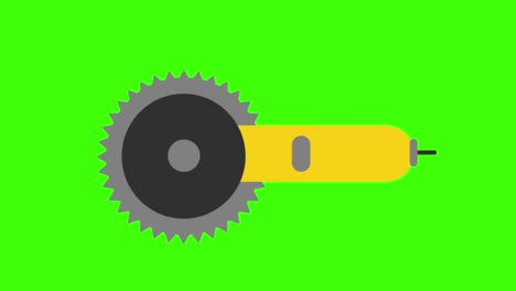 2d animated illustration of a round knife machine on a green screen