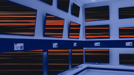 animation of rows of television sets in store with glowing screens with copy space