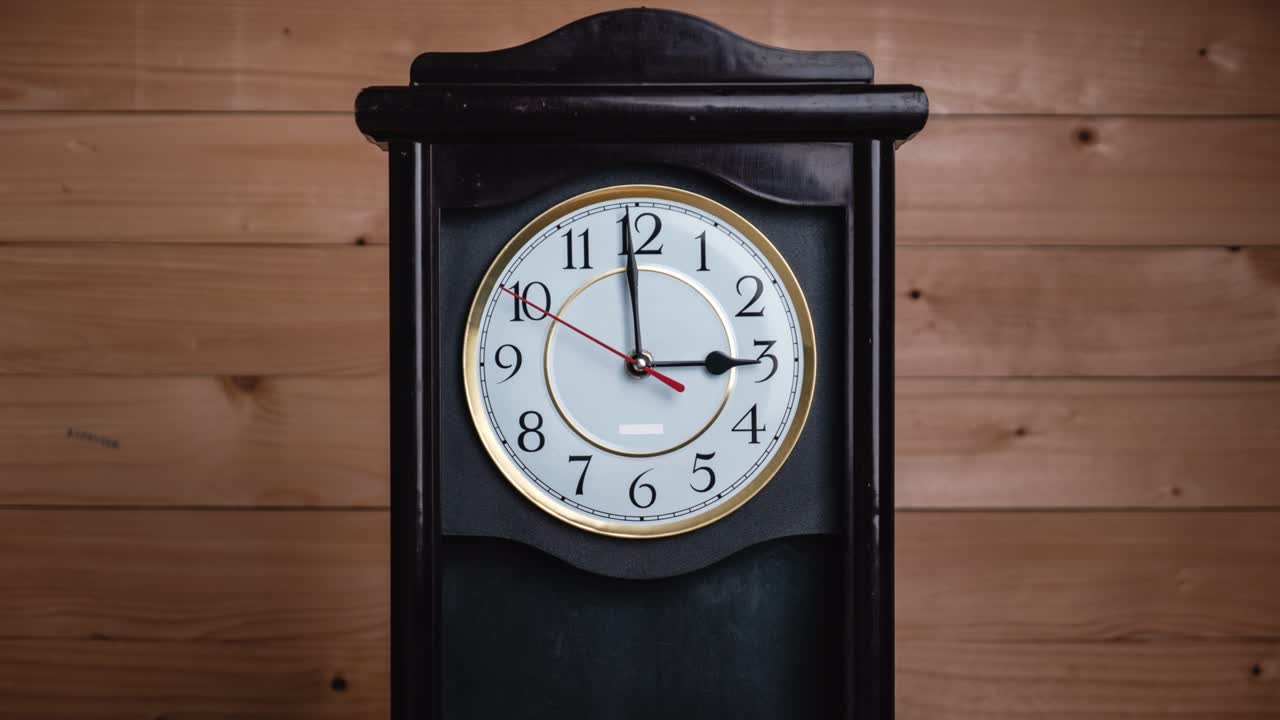 Timelapse of Full Turn of Time Hands at 3 AM or PM on Vintage Clock