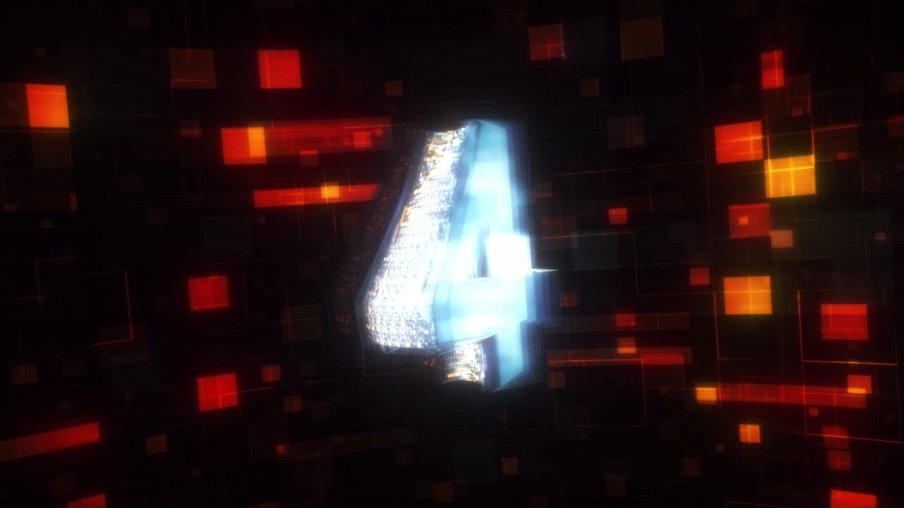 Abstract digital futuristic countdown ten to zero digital text animation pattern matrix style. 4K 3D rendering countdown numbers, technology abstract background. Matrix particles grid, modern cyber hi-tech.