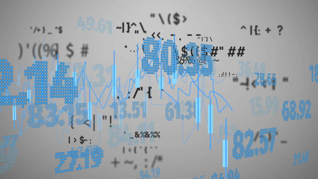 Animation of financial data processing over grey background