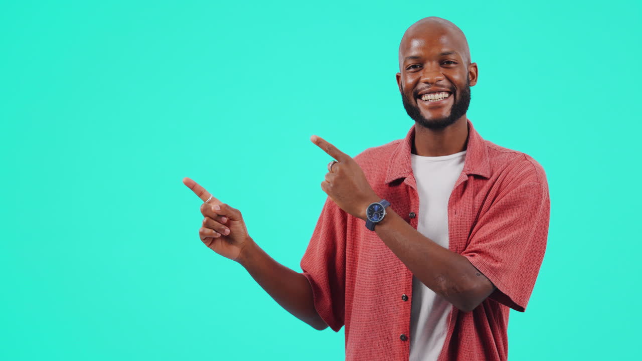 Marketing, advertising and man pointing