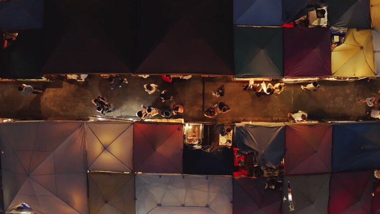 Night Market Food Stall Aerial View