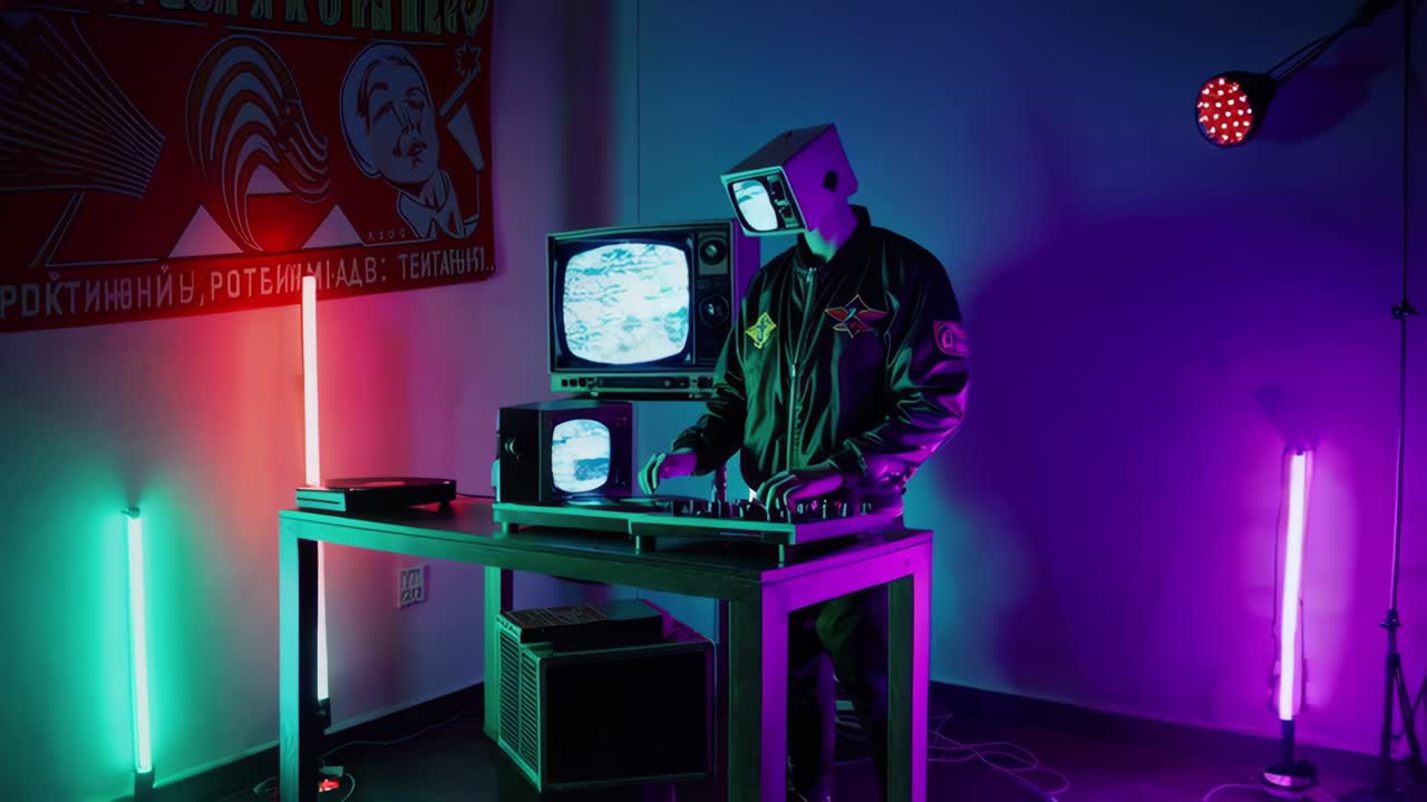 dj retro con televisores antiguos