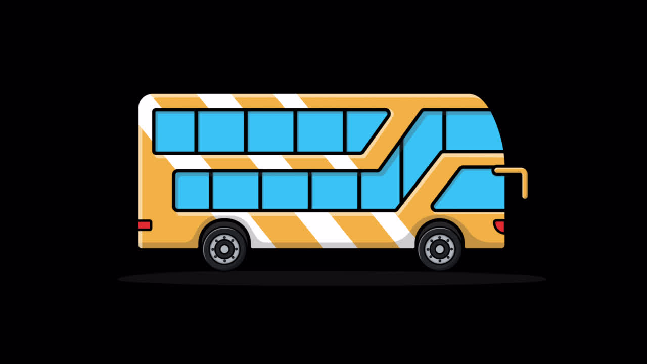 Animated Double Decker Bus Driving on Black Background