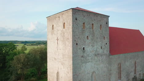 aerial of an ancient christian church in estonia, saaremaa