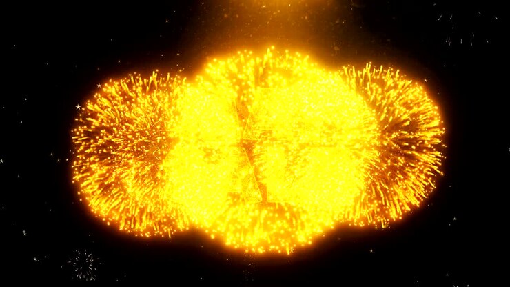 May Sale Text on Firework Display Explosion Particles.