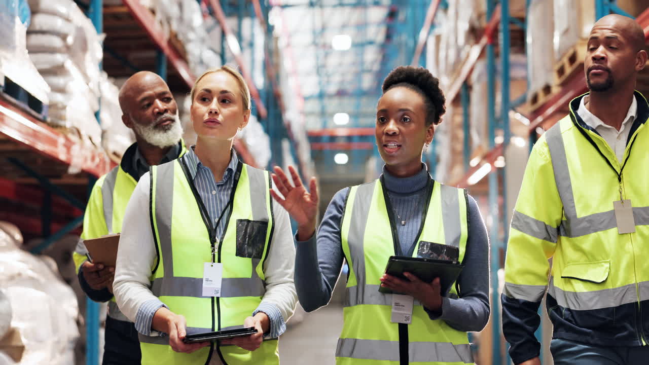 trabajadores del almacén inspeccionando el inventario