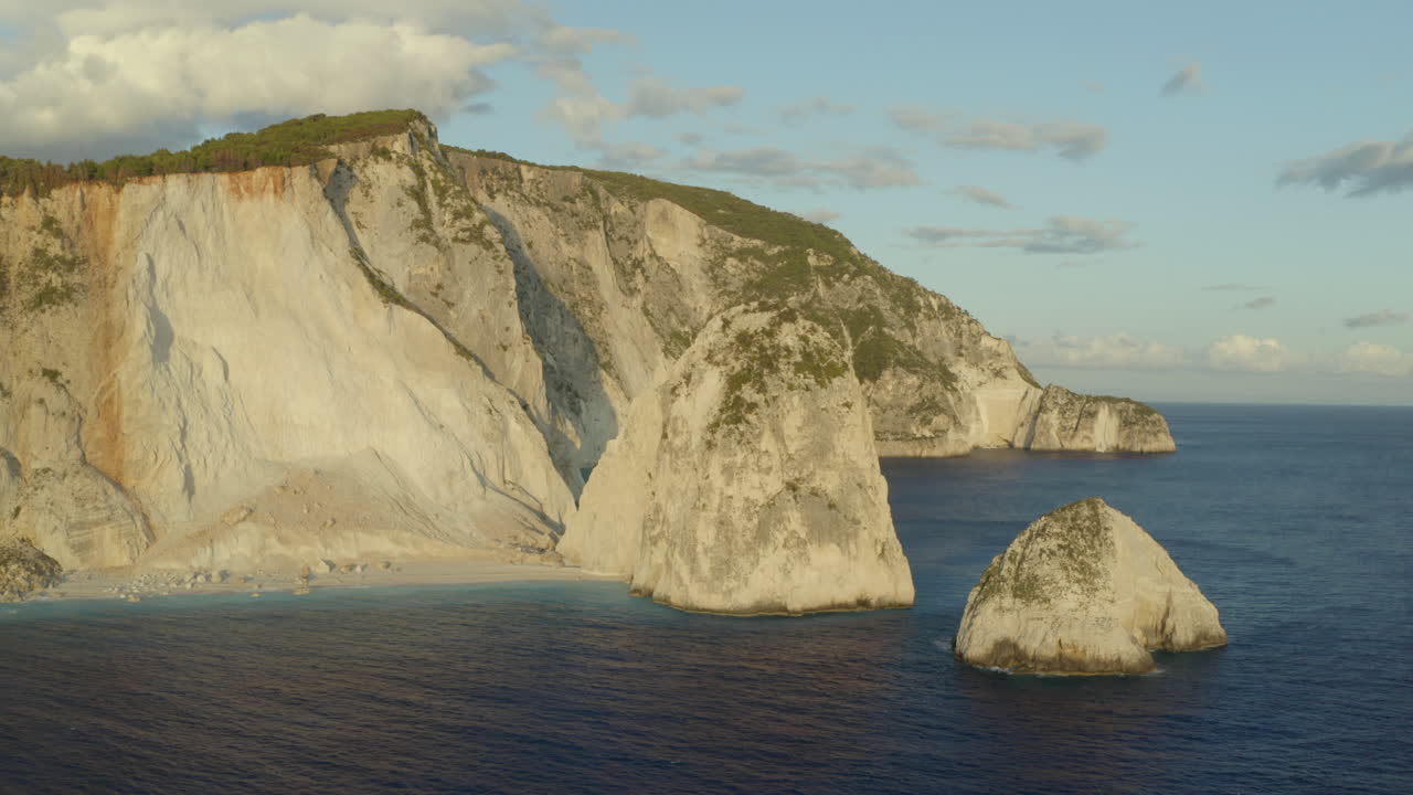 Drone aerial shot of the high kerri cliffs on the island of Zakynthos, Greece in 4k