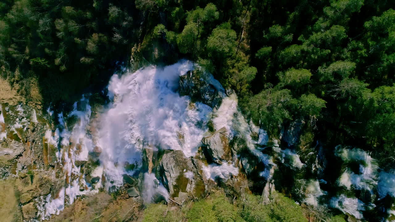 drone view vista aérea río que fluye en medio del bosque verde