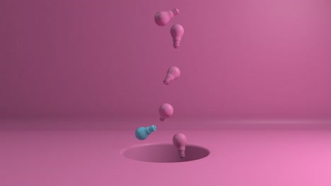 una bombilla rosa abstracta subiendo en un agujero un líder azul diferente