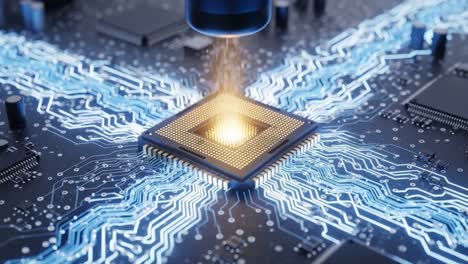 innovative quantum processing: showcasing a central processing unit (cpu) with high-voltage sparks and neon circuit paths in an advanced computing setup