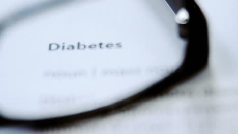 diabetes text on paper through spectacles