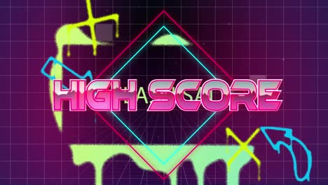 Animation-Von-Highscore-Text-über-Formen-Auf-Schwarzem-Hintergrund