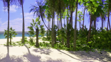 lush tropical paradise with palm trees and sandy beach under clear sky