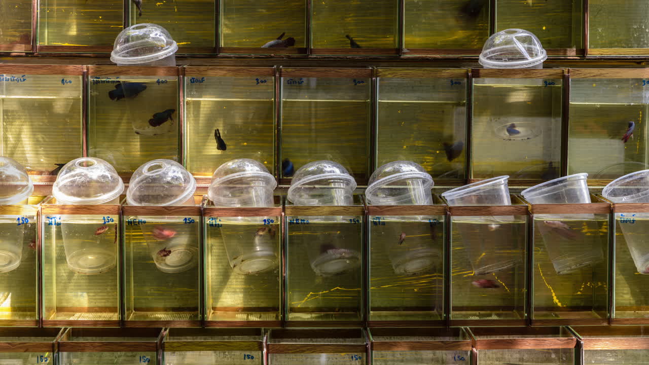Exotic Siamese fighting fish for sale at Chatuchak’s Fish Market, Bangkok, Thailand
