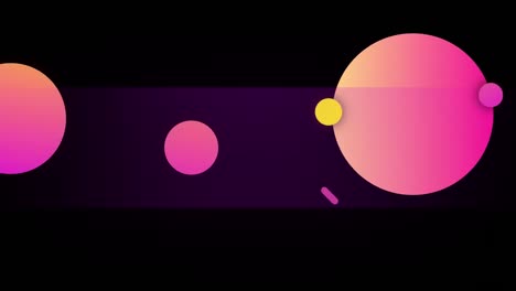 animación de esferas anaranjadas y rosadas, con cápsulas y zigzags, flotando sobre fondo negro