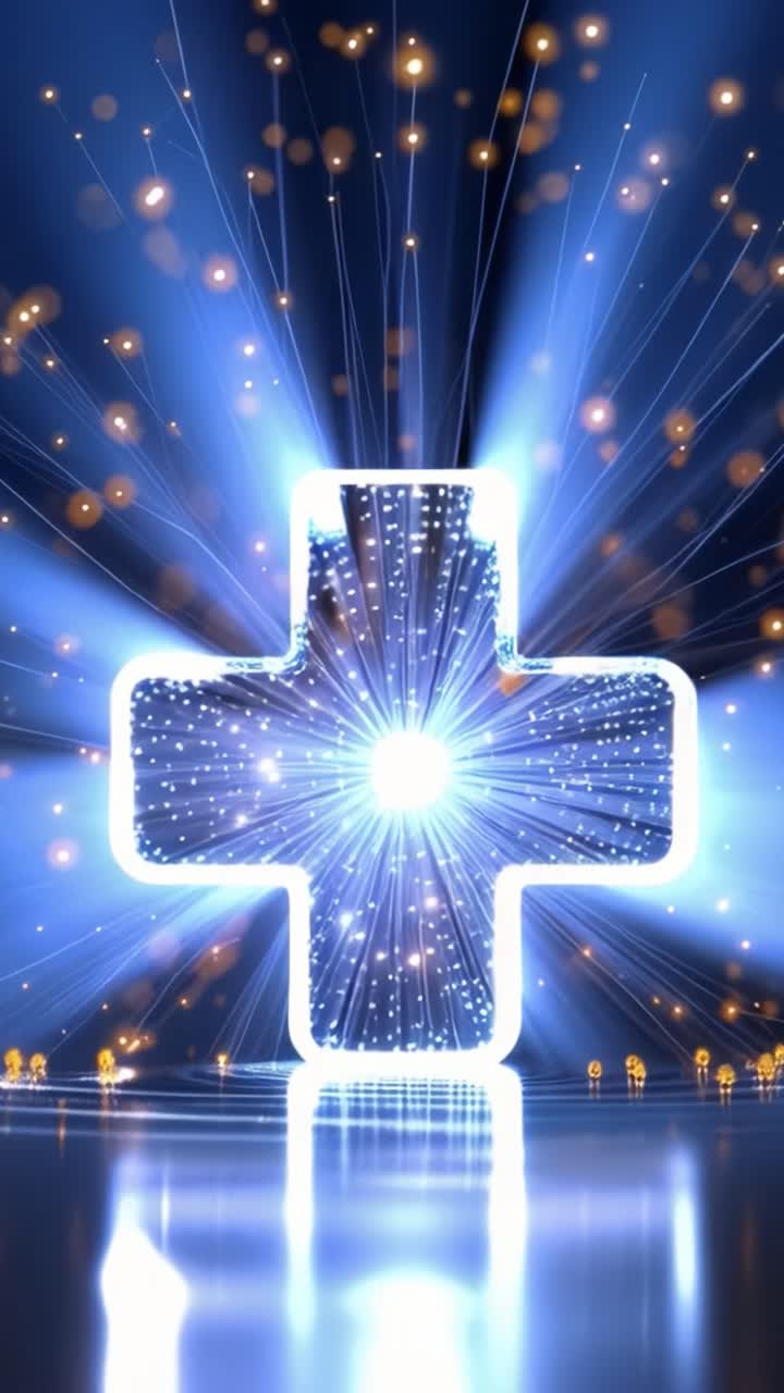 Una Splendida Rappresentazione Visiva di un Segno Più Luminoso con Effetti di Luce Radiosa e Particelle Scintillanti, che Rappresenta Energia e Vibrazioni Positive nell'Arte Digitale