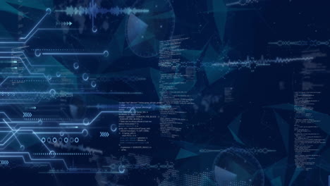 animation of circuit board and digital data processing over black background