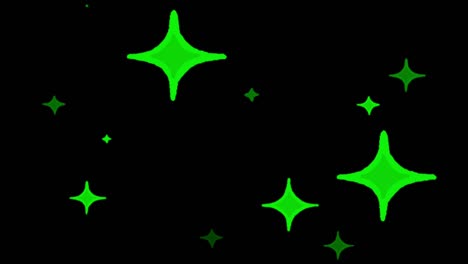 animation green stars shape sparkles on black background.