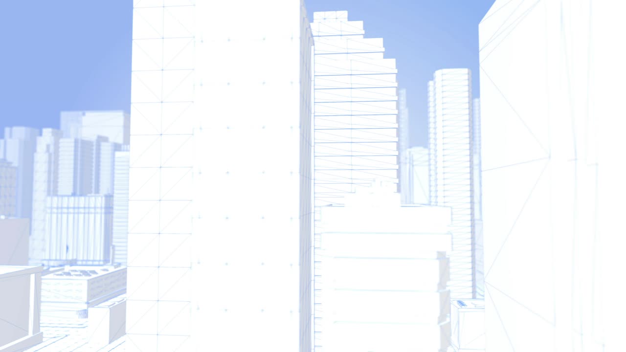Looping Blue and White Wireframe City – passing by