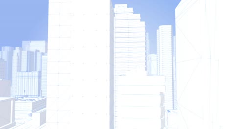 looping blue and white wireframe city – passing by