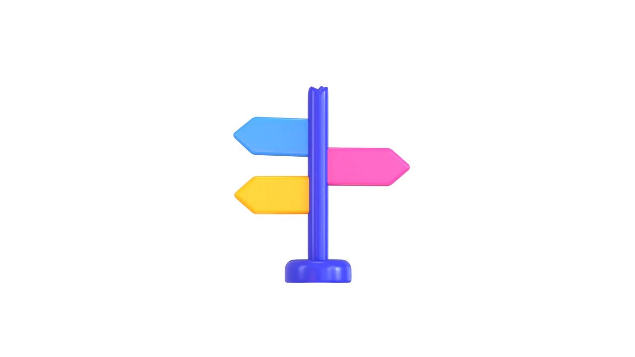 3D Animated Rotating Signpost with Colorful Directional Arrows