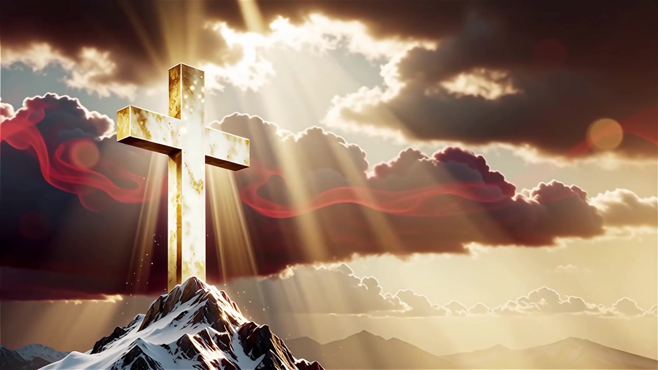 Croce Cristiana Luce Celestiale Sfondo per il Culto.