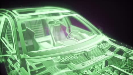 Holographic-animation-of-3D-wireframe-car-model-with-engine