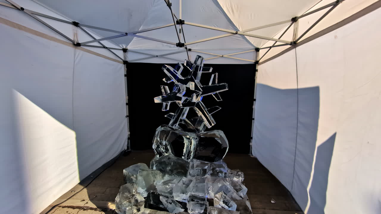 Frozen ice installation art in Jelgava, Latvia