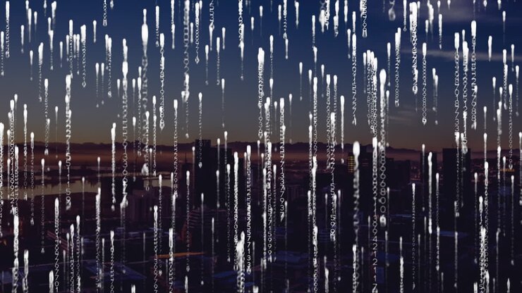 Animazione dell'elaborazione dati su un paesaggio urbano