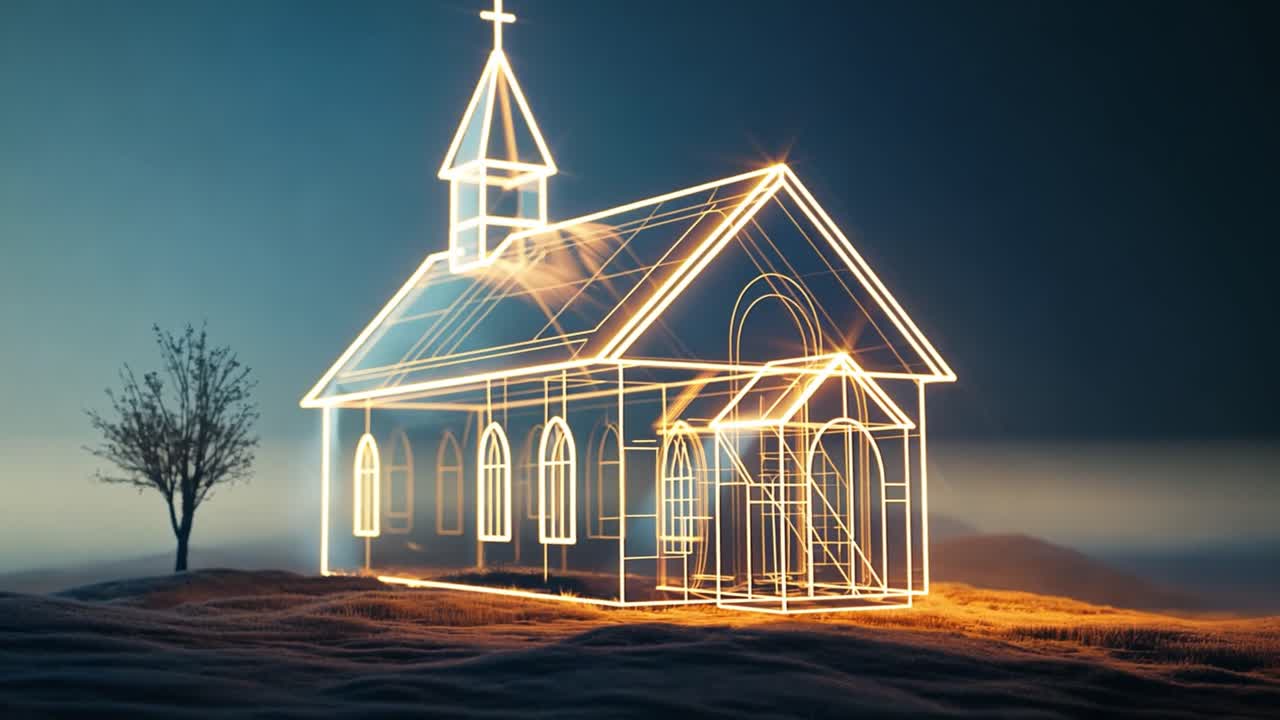 Abstract Glowing Church Outline