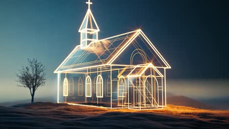 abstract glowing church outline