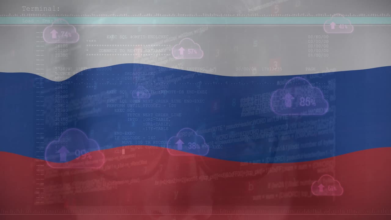 Animation af databehandling over Ruslands flag