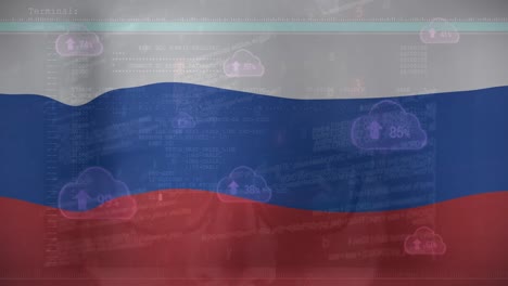 animation of data processing over flag of russia