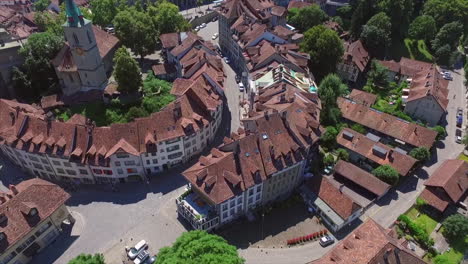 aerial view with the drone of the ancient city bern in switzerland