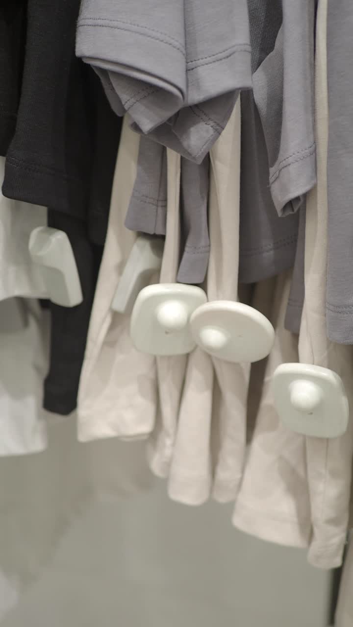 Esposizione di abbigliamento al dettaglio con etichette antitaccheggio sulle magliette