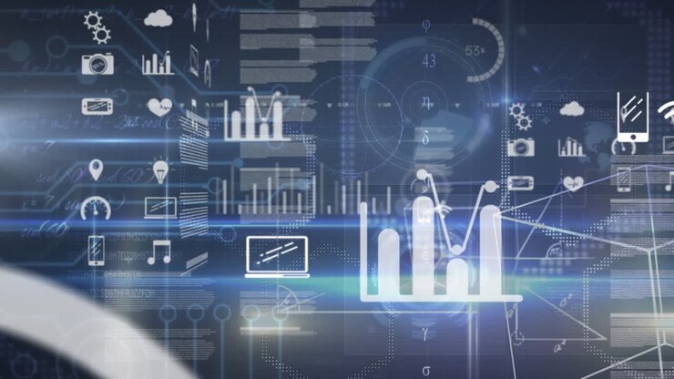 Animation of data processing over cityscape
