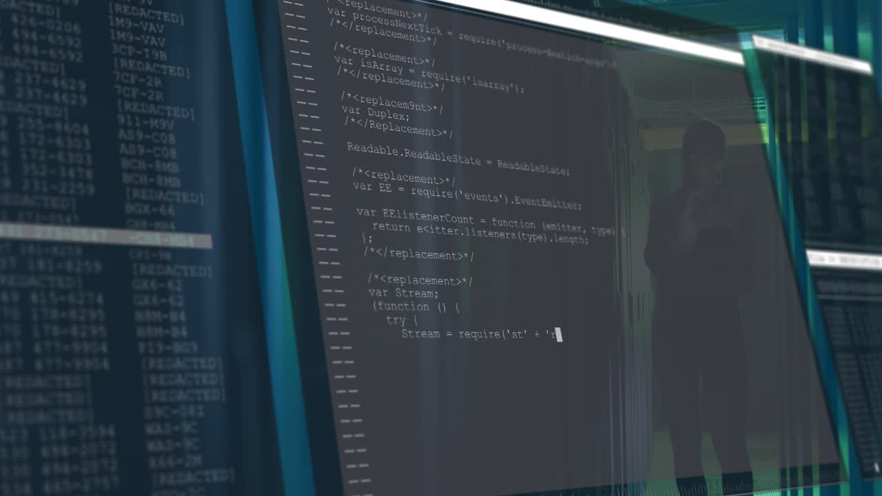 Animation on computer screen with reflection of person in background