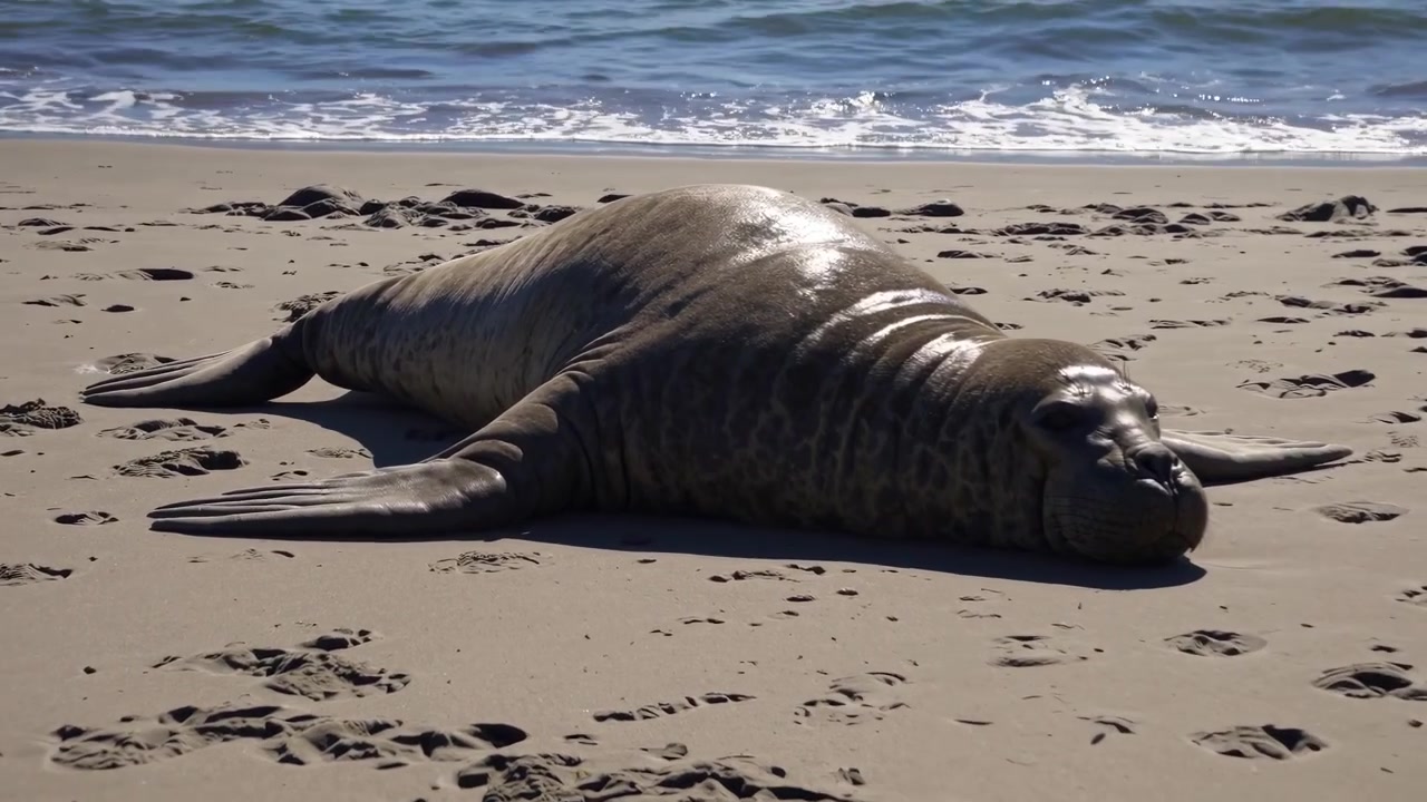 Elefante marino a riposo su una spiaggia sabbiosa